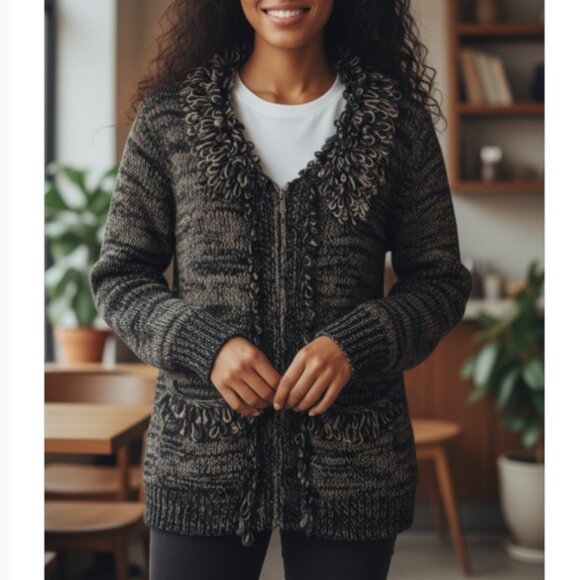 Anthropologie LEIFSDOTTIR Brown Black Mohair Wool Cardigan Sweater Coat Size M - Picture 1 of 5